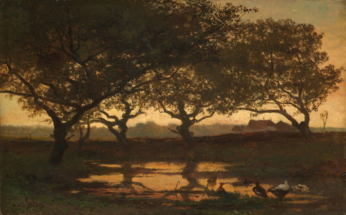 Woodland Pond at Sunset art print by Gerard Bilders depicting a serene landscape.