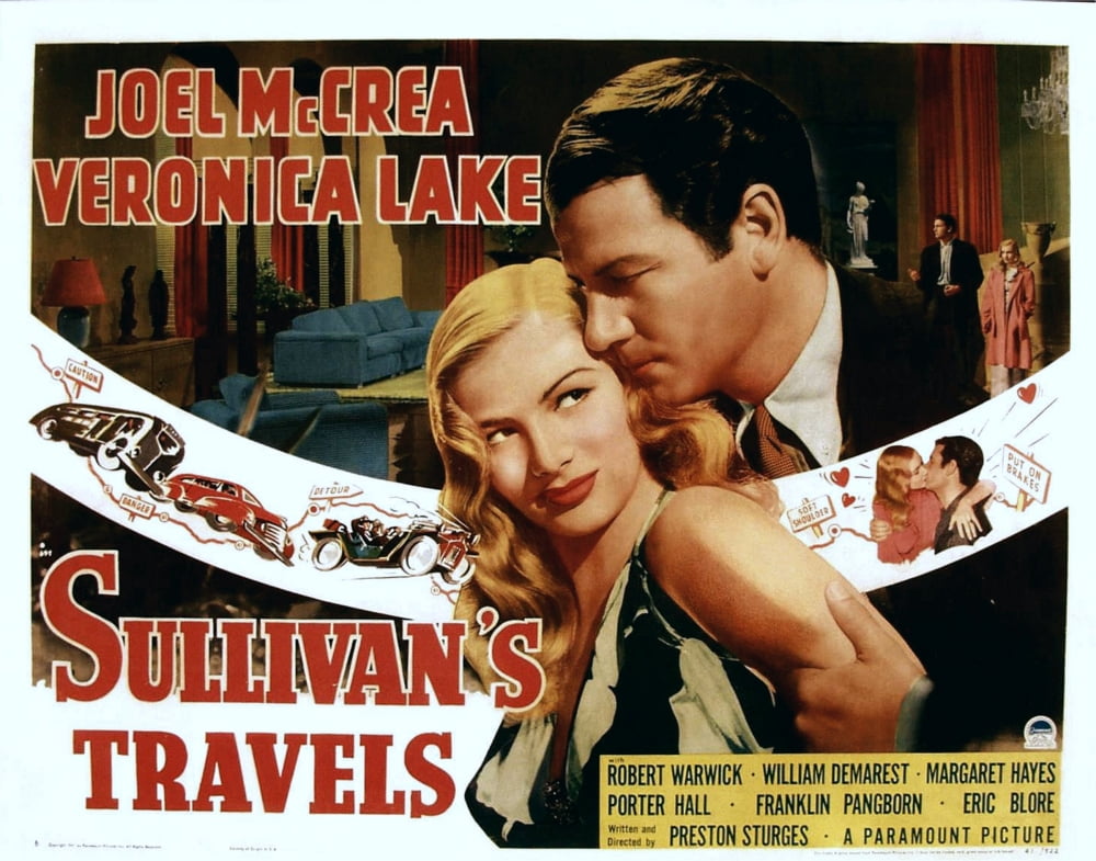 Sullivan's Travels movie poster print featuring Veronica Lake and Joel McCrea.