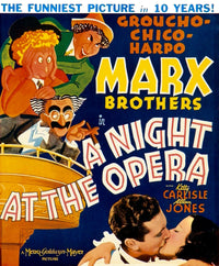 A Night At The Opera movie masterprint poster featuring Chico, Harpo, Groucho Marx, Allan Jones, and Kitty Carlisle.