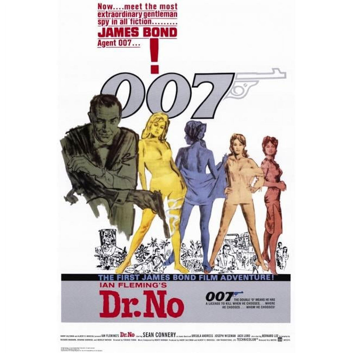 Dr. No Movie Poster Print featuring iconic James Bond imagery.