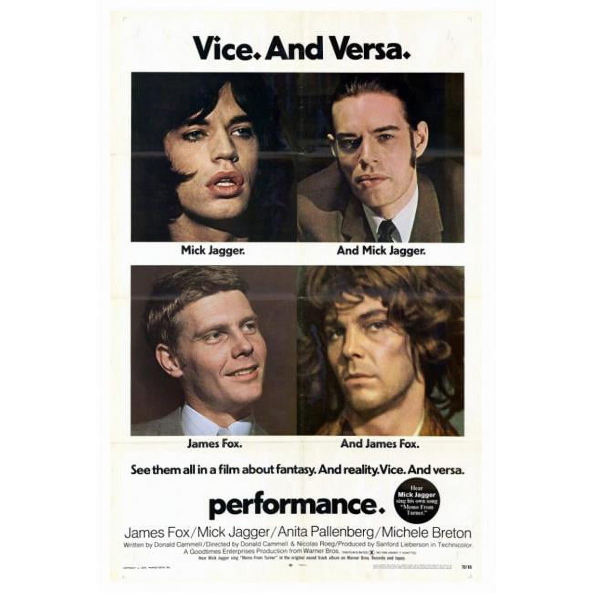 Performance Movie Poster Print in 27x40 size, perfect for film enthusiasts.