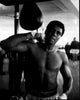 Muhammad Ali punching speed bag black and white photo print