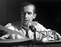 Edward R. Murrow speaking into a microphone photo print
