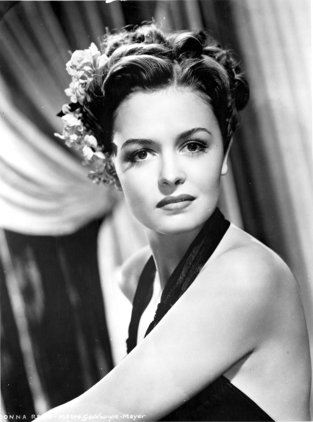 Donna Reed backless top photo print, classic cinema art.