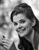 Jessica Walter portrait photo print in grey pleated dress, elegant and classic.