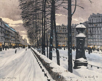 A Paris Boulevard in the Snow poster print by Odo Dobrowolski, showcasing a winter scene in Paris.