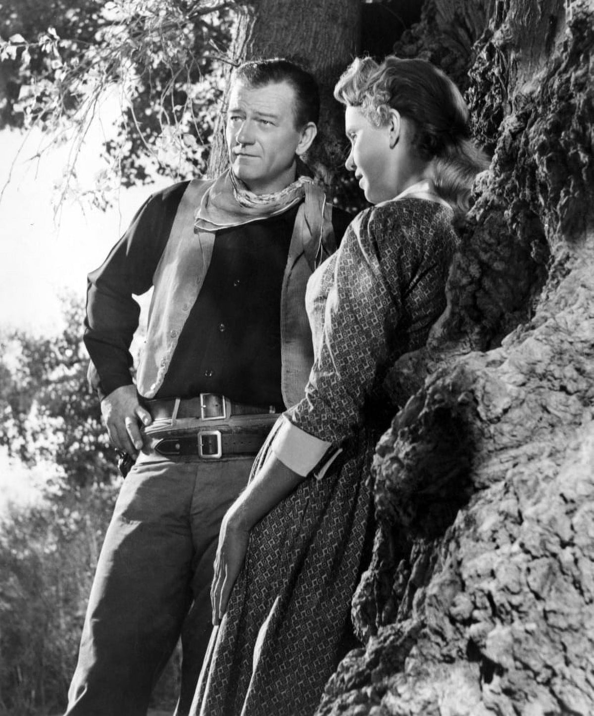 Hondo movie poster print featuring John Wayne and Geraldine Page, 1953.