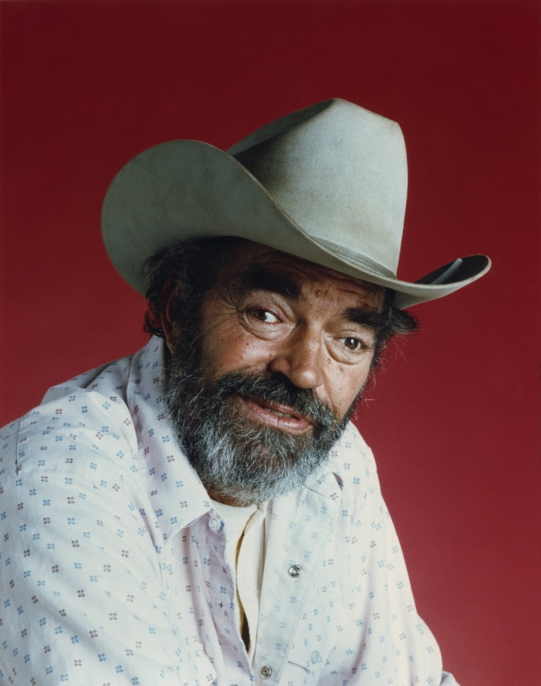Jack Elam close-up portrait photo print with red background.