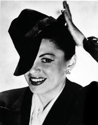 Judy Garland portrait photo print with tipped hat, classic Hollywood art.