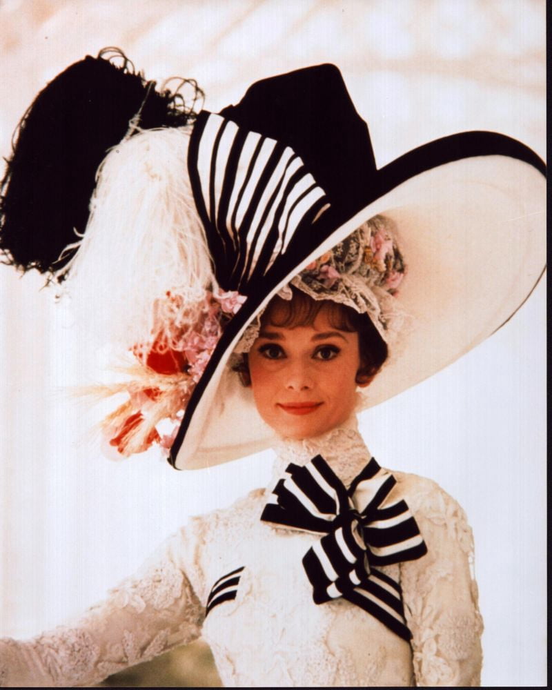 Audrey Hepburn in black and white outfit and hat from My Fair Lady photo print.