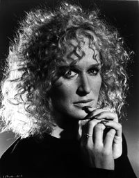 Classic portrait photo print of Glenn Close with curly hair.