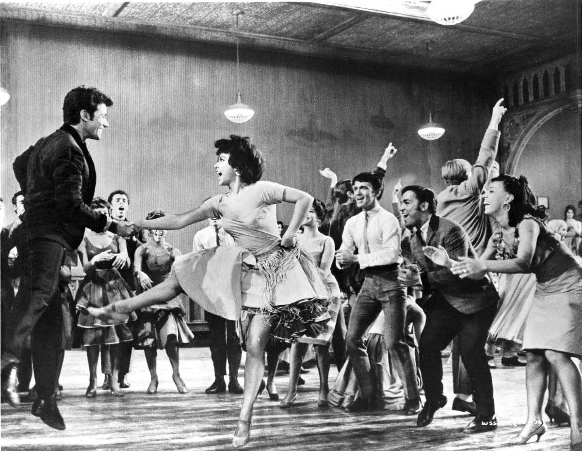 West Side Story Dance Celebration Photo Print showcasing characters dancing and cheering.