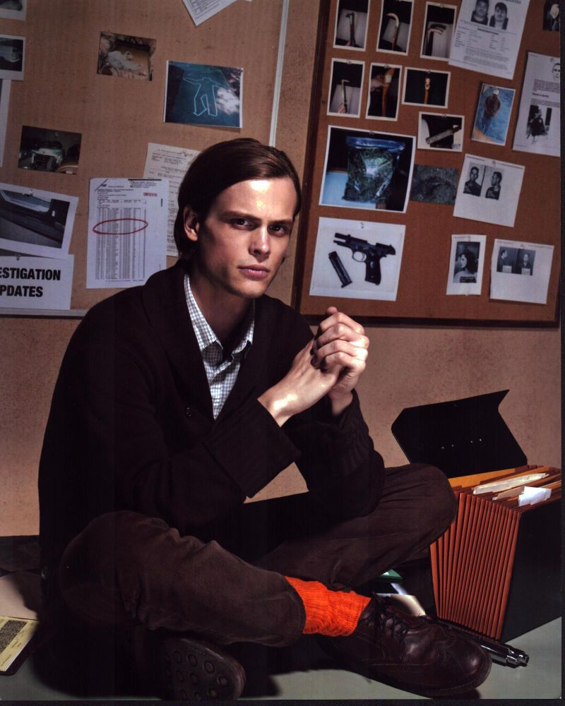 Matthew Gray Gubler sitting on desk photo print from Criminal Minds.