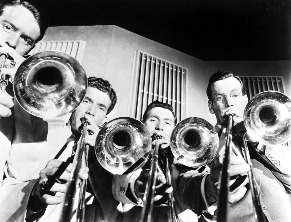 Glen Miller and band members playing instruments photo print