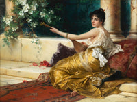 'The Mandolin Player' art print by Conrad Kiesel showcasing a musician immersed in music.