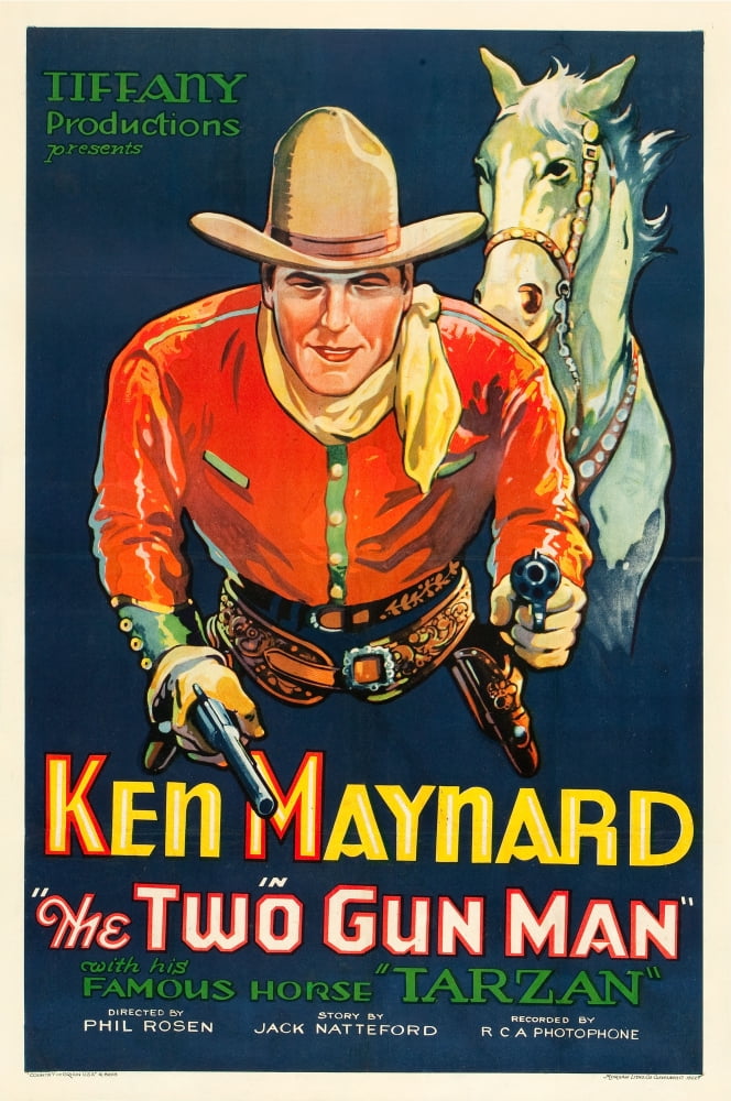 The Two Gun Man movie poster featuring Ken Maynard and Tarzan the Horse, 11x17.