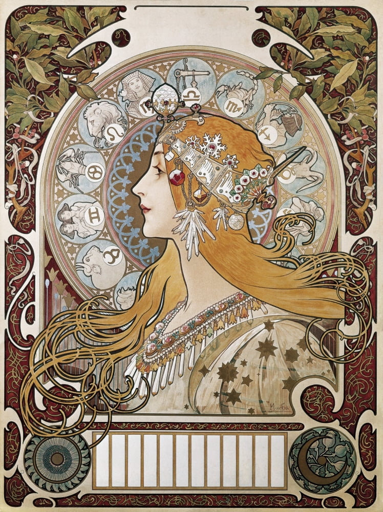 Alphonse Mucha Zodiac 1896 Poster - La Plume Magazine Art Print