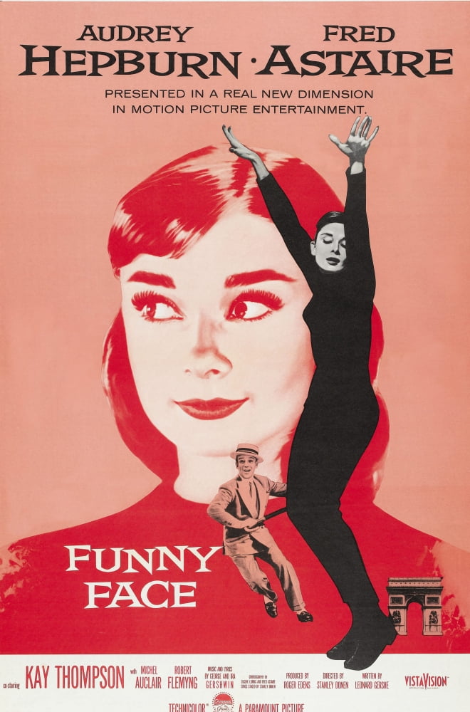 Funny Face movie poster featuring Audrey Hepburn and Fred Astaire, 1957 film art print.