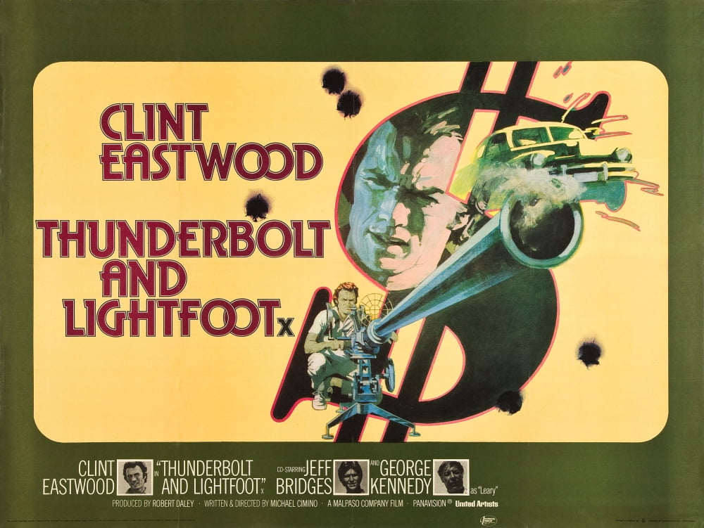Thunderbolt and Lightfoot movie poster featuring Clint Eastwood, Jeff Bridges, and George Kennedy.