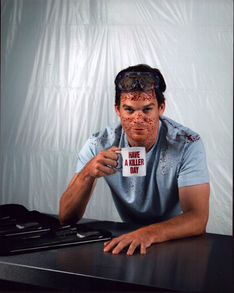 Michael C. Hall in Dexter photo print with goggles and coffee mug.