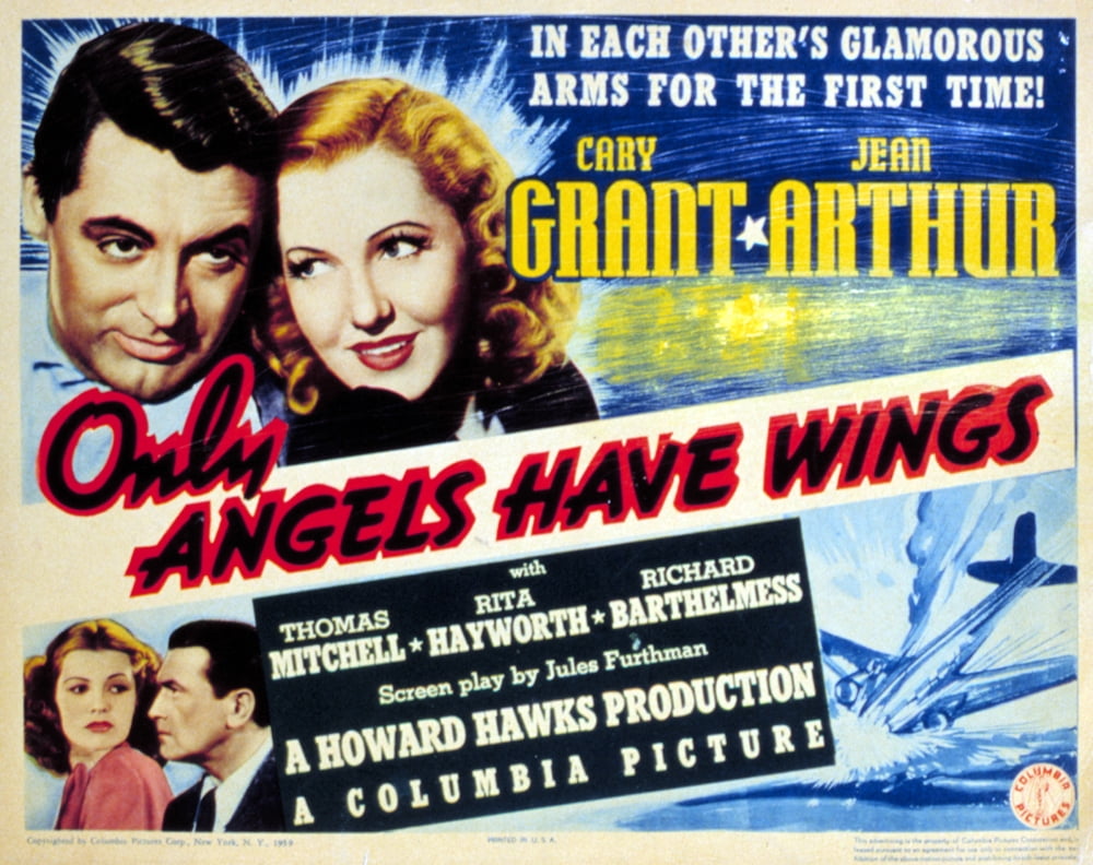 Only Angels Have Wings movie poster print featuring Cary Grant and Jean Arthur.