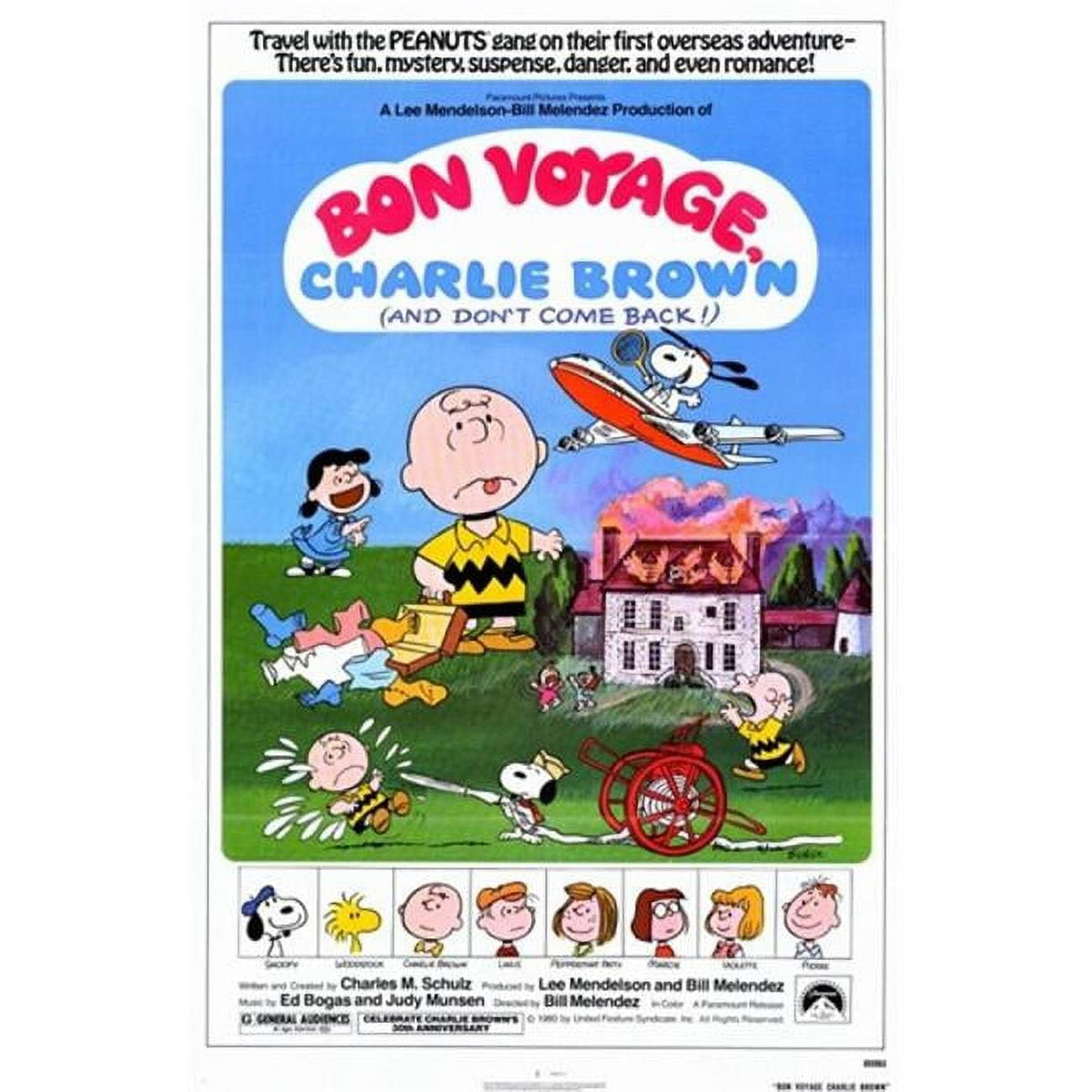 Bon Voyage Charlie Brown Movie Poster 11x17 print featuring Charlie Brown and friends