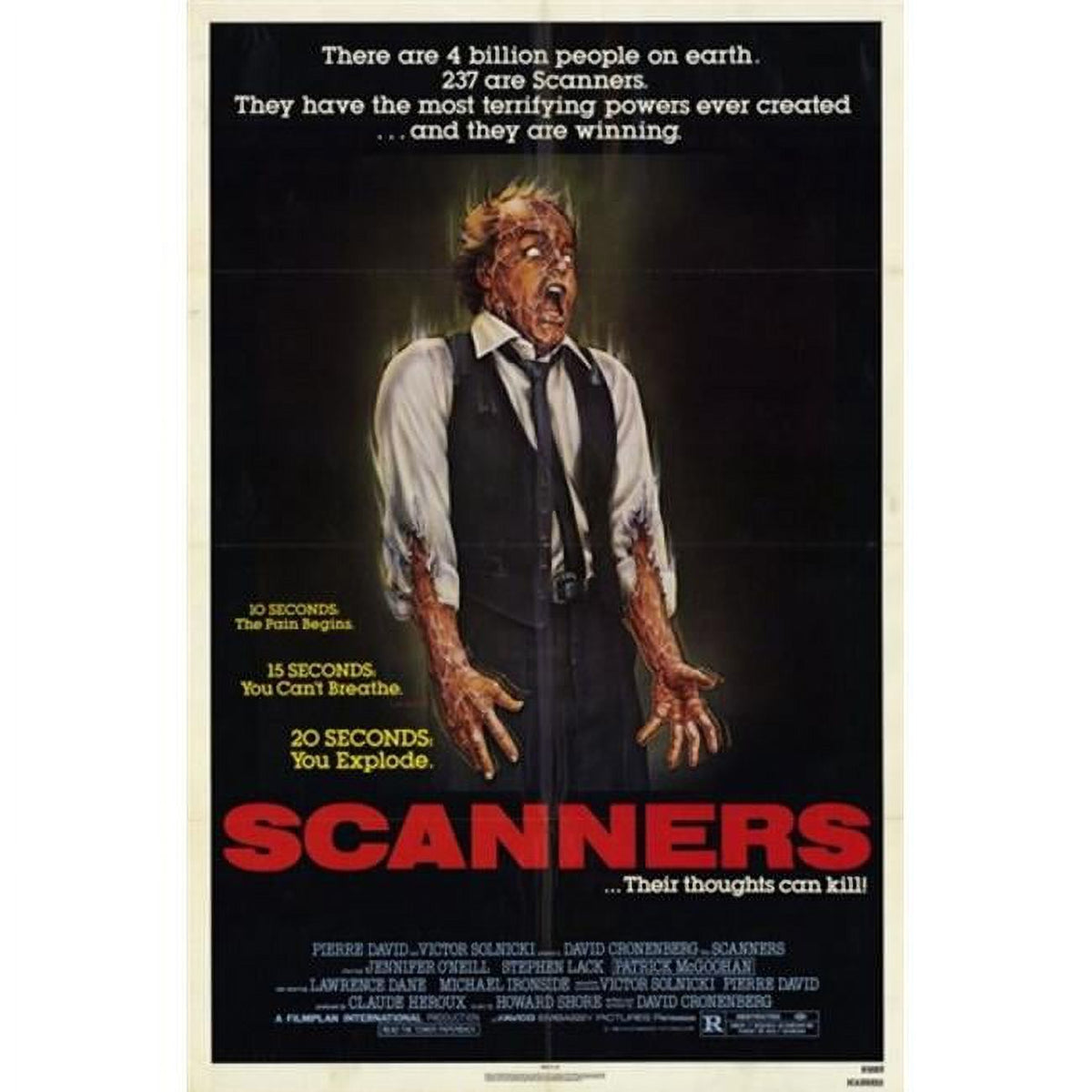 Scanners movie poster 11x17 print showcasing iconic sci-fi horror imagery.