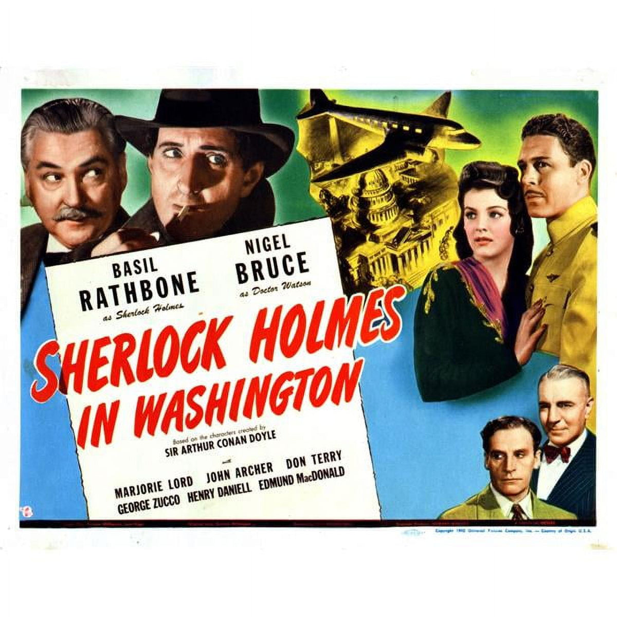 Sherlock Holmes in Washington 1943 Movie Poster Print featuring Nigel Bruce and Basil Rathbone.