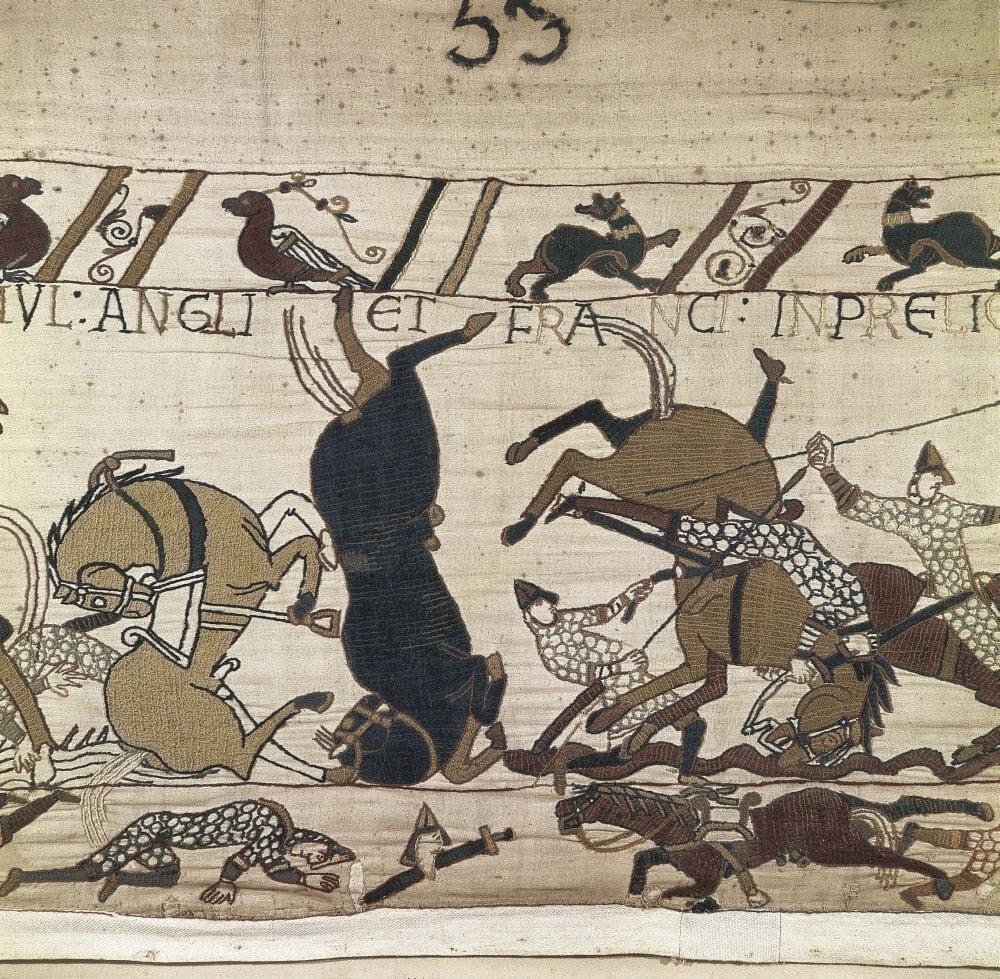 Bayeux Tapestry Battle of Hastings Poster Print showcasing Romanesque art.