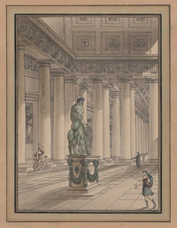 Classical Interior with Hercules Statue Art Print by Jean-Arnaud Raymond