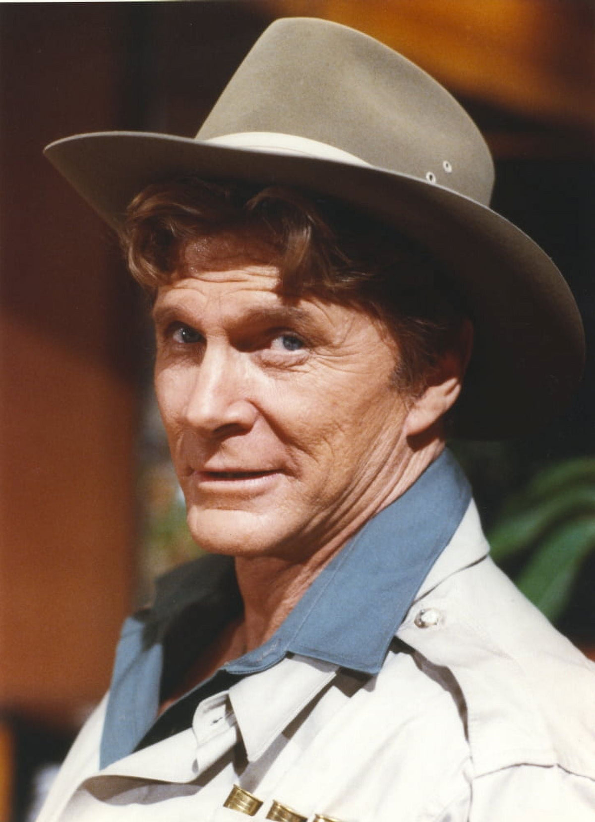 Close-up portrait photo print of Steve Forrest wearing a cowboy hat.