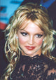 Britney Spears close-up photo print in black lace top.