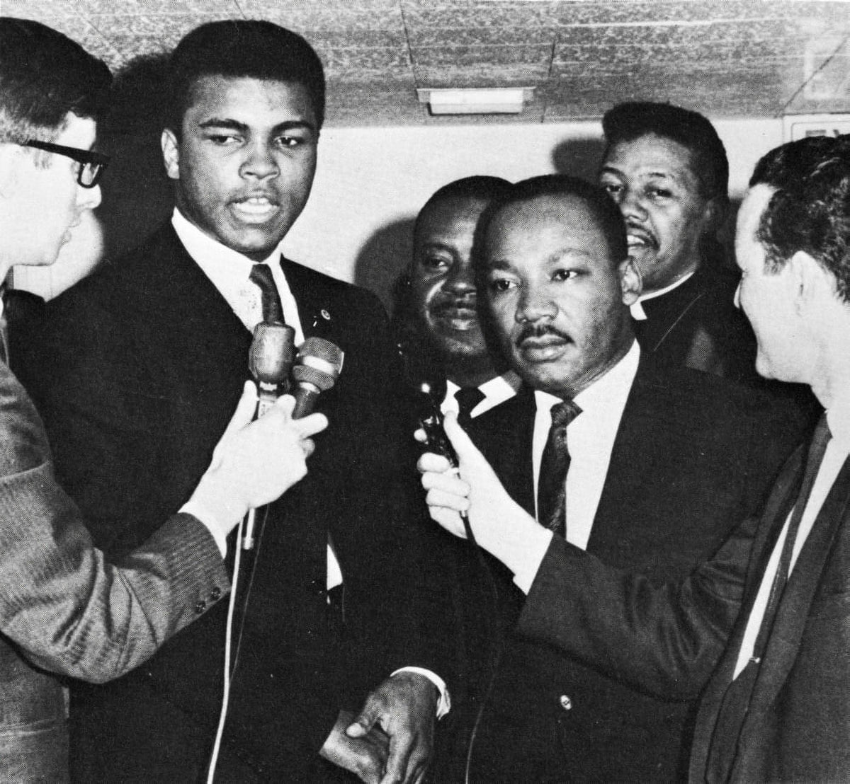 Muhammad Ali and Martin Luther King Jr. speaking to reporters photo print.