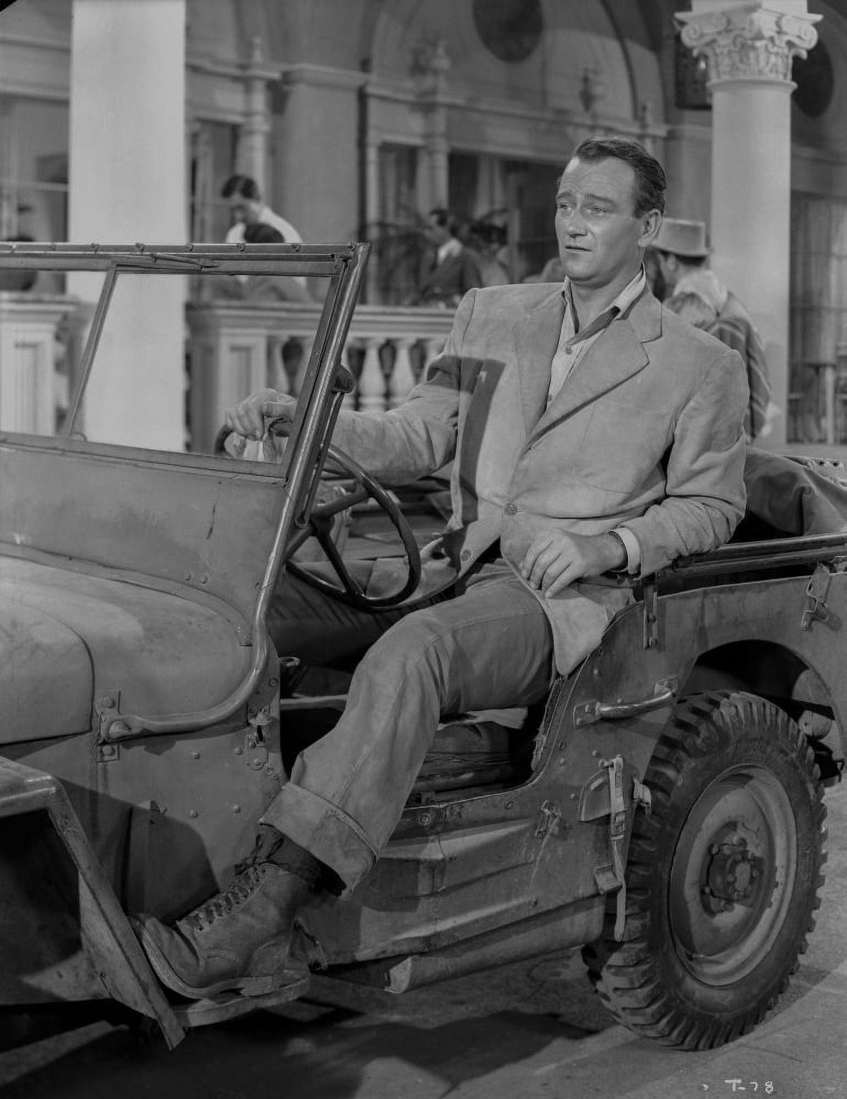 John Wayne in automobile photo print showcasing classic Americana.