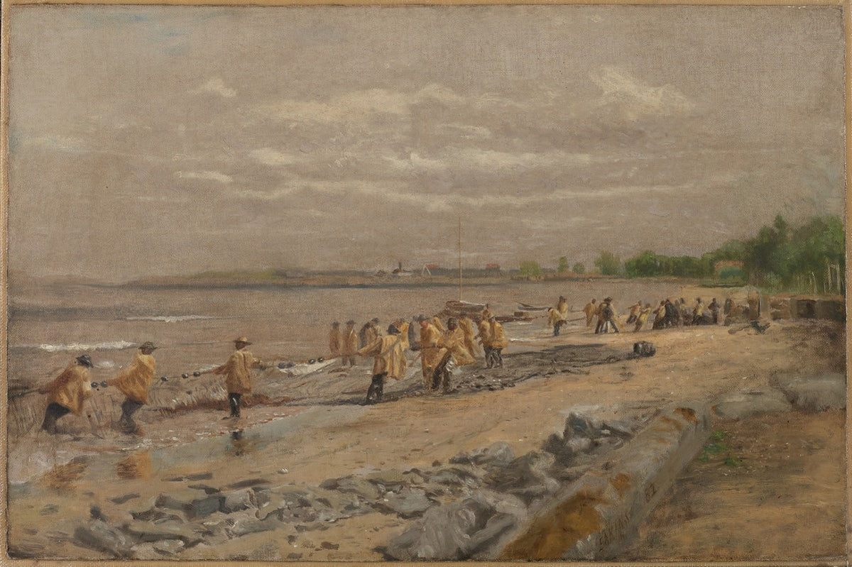 Hauling the Seine art print by Thomas Eakins showcasing human effort and nature.