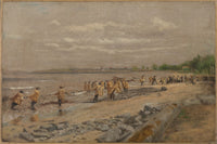 Hauling the Seine art print by Thomas Eakins showcasing human effort and nature.
