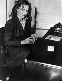 Frances Farmer photo print in dark top holding a cigarette