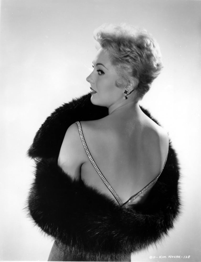 Kim Novak wearing a fur stole photo print, vintage Hollywood portrait