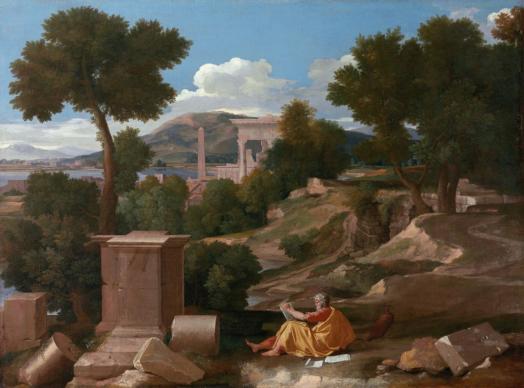 Landscape with Saint John on Patmos poster print by Nicolas Poussin, 1640.