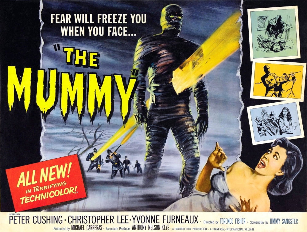 The Mummy movie poster featuring Christopher Lee and Yvonne Furneaux.