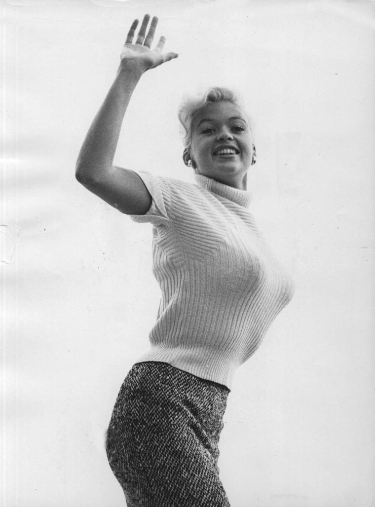 Jayne Mansfield smiling and waving photo print
