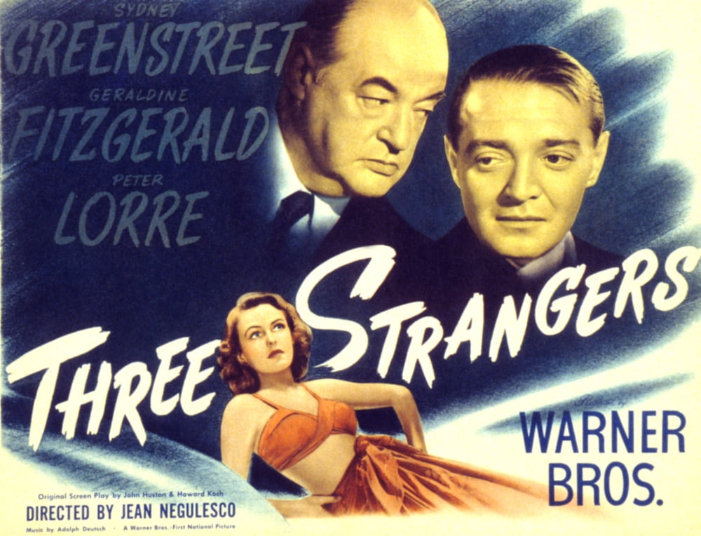 Three Strangers 1946 Movie Poster Masterprint featuring Geraldine Fitzgerald, Sydney Greenstreet, and Peter Lorre.