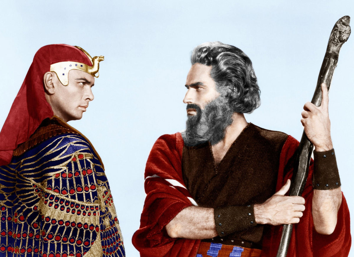 The Ten Commandments movie photo print featuring Yul Brynner and Charlton Heston