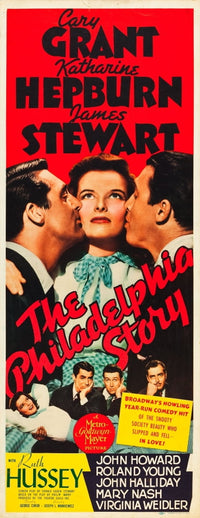 The Philadelphia Story movie poster featuring Cary Grant, Katharine Hepburn, and James Stewart.