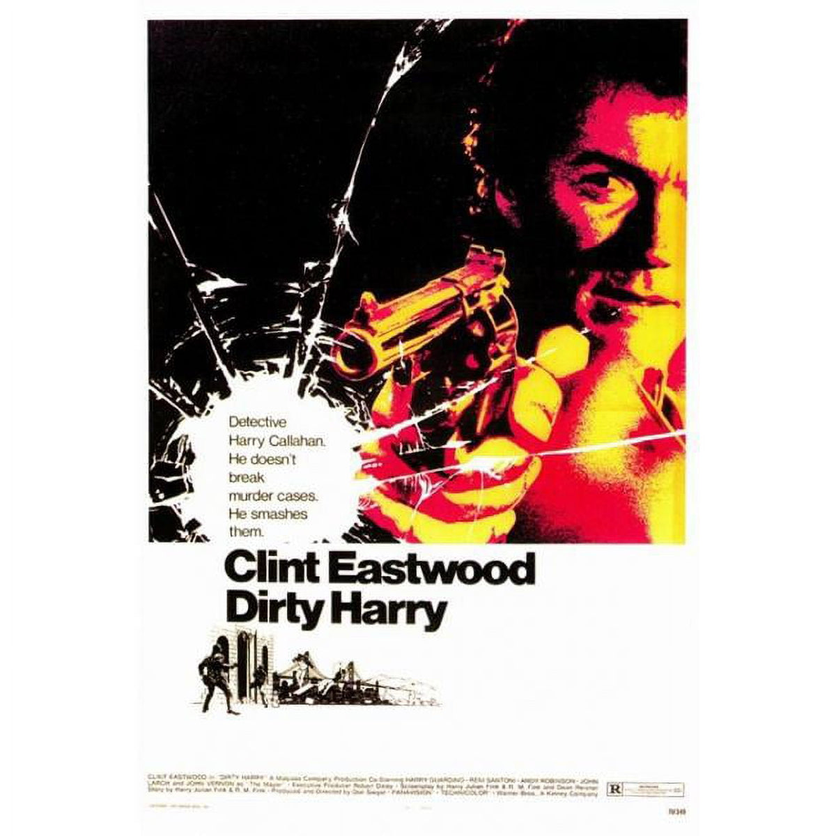 Dirty Harry Movie Poster Print featuring Clint Eastwood, classic film art.
