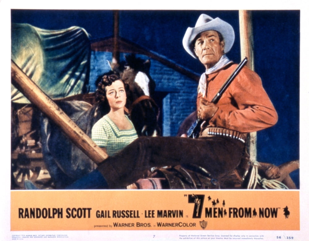 Seven (Aka 7 Men From Now) movie masterprint poster featuring Gail Russell and Randolph Scott.