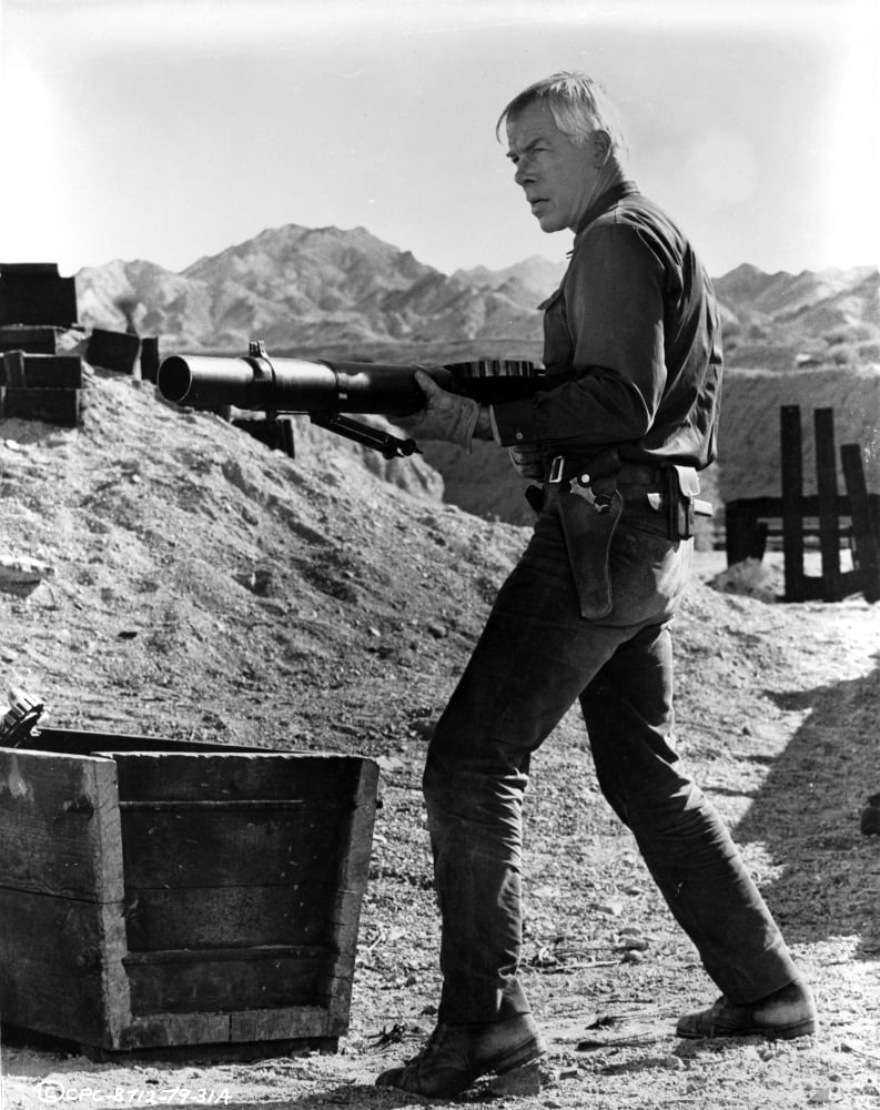 Lee Marvin film still photo print holding a gun, vintage cinema art.