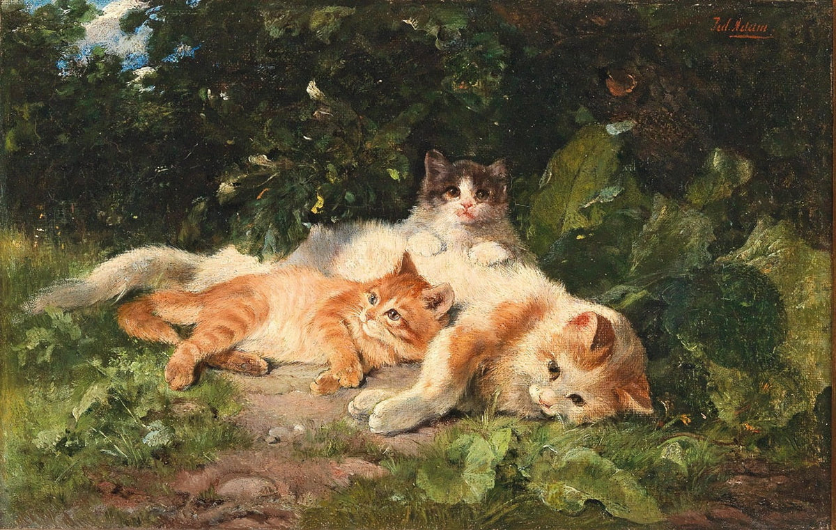 Charming poster print of a cat with her kittens by Julius Adam the Elder
