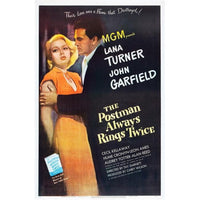 The Postman Always Rings Twice movie poster print featuring Lana Turner and John Garfield.