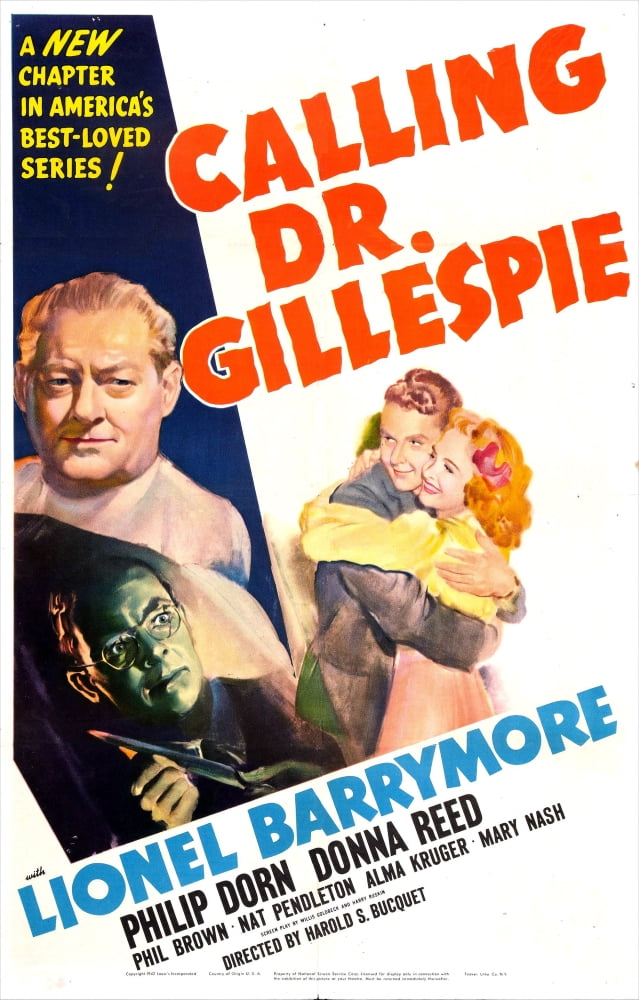 Calling Dr. Gillespie movie masterprint poster featuring Lionel Barrymore and Donna Reed from 1942.